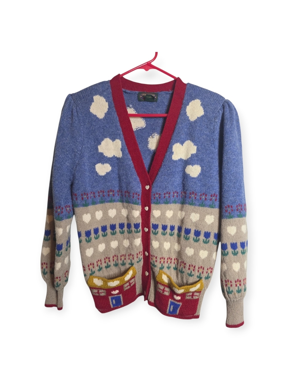 Women's Vintage CottageCore Wool blend cardigan with puff sleeves, size medium